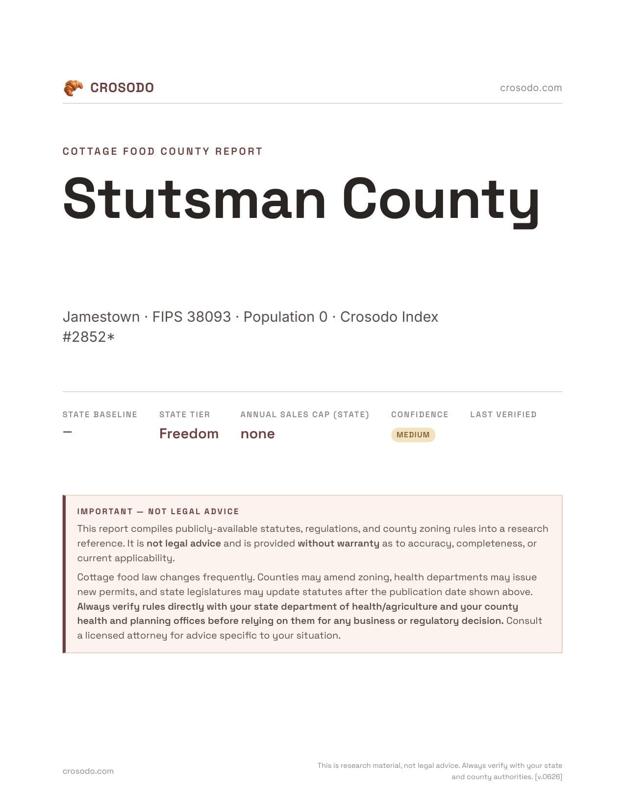 Cover of Stutsman County county cottage food report