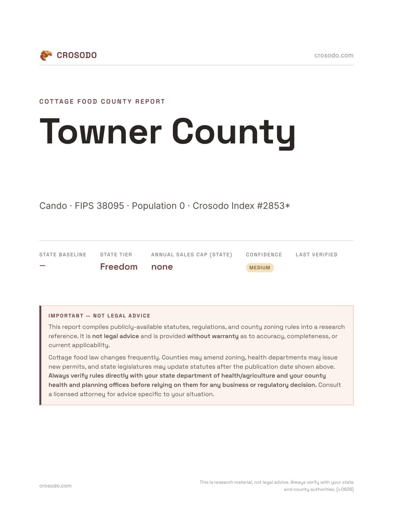 Cover of Towner County county cottage food report