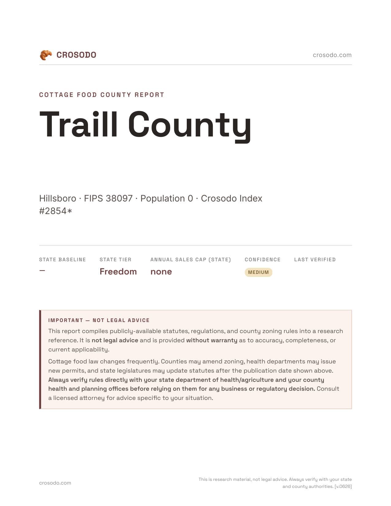 Cover of Traill County county cottage food report