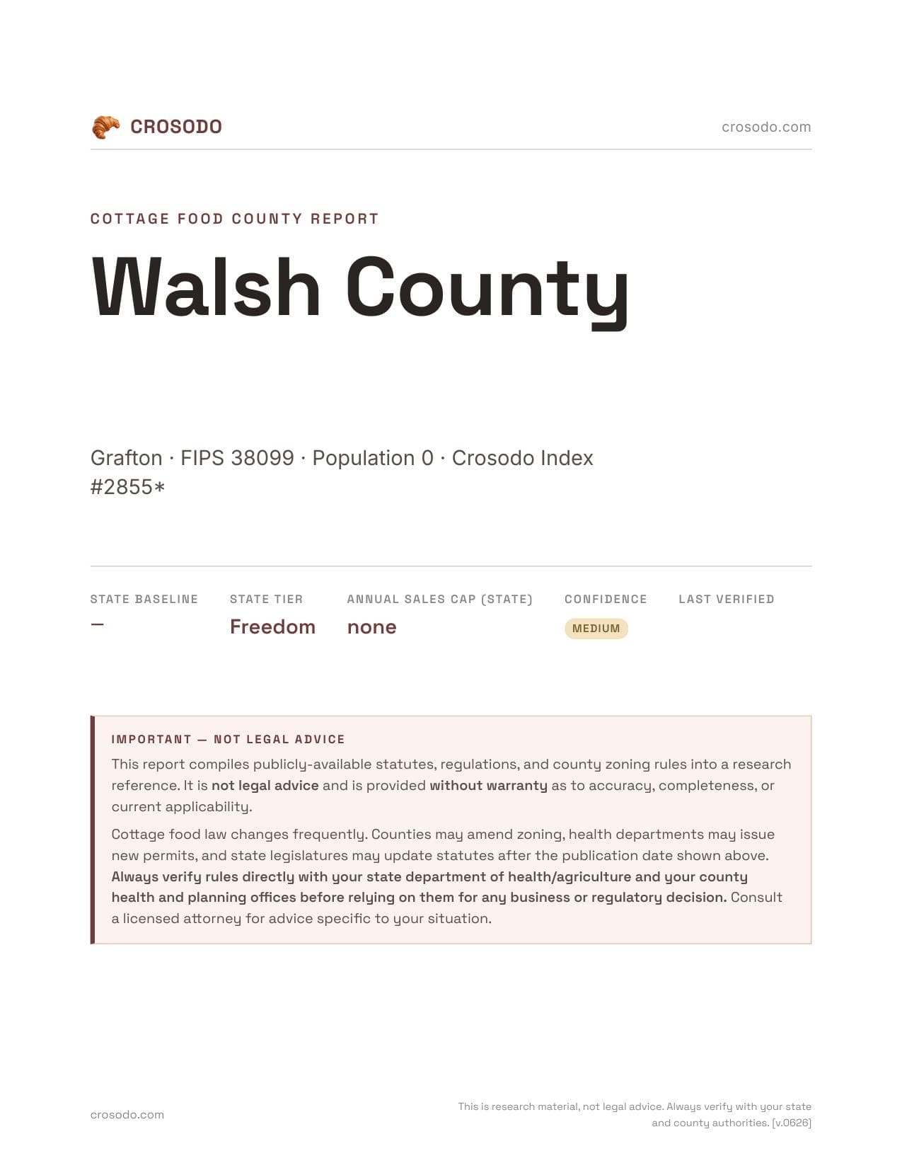 Cover of Walsh County county cottage food report