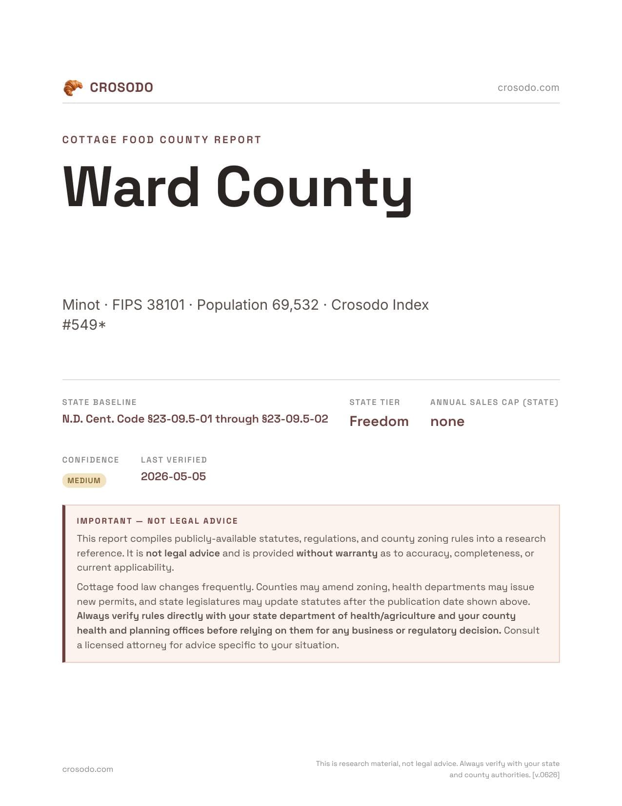 Cover of Ward County county cottage food report