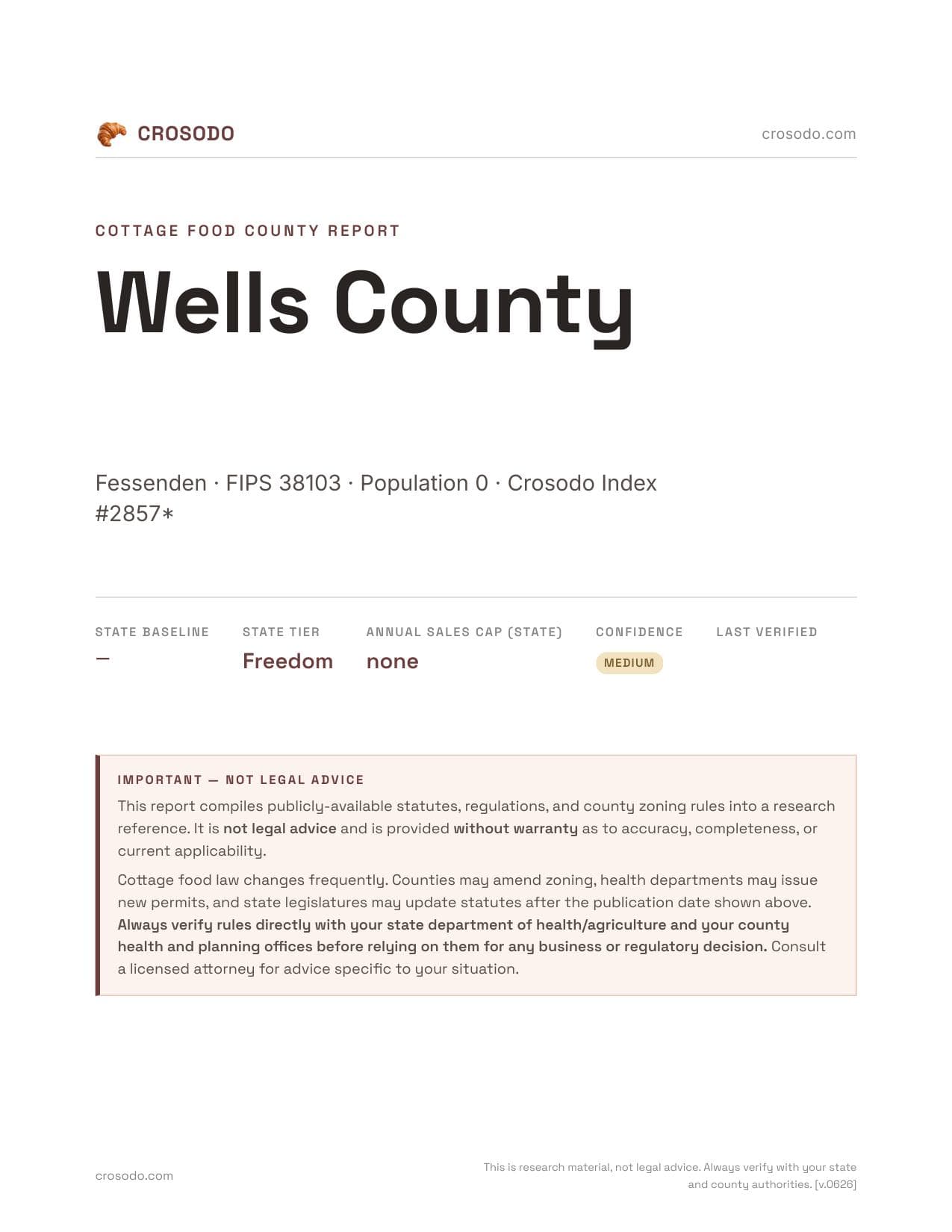 Cover of Wells County county cottage food report