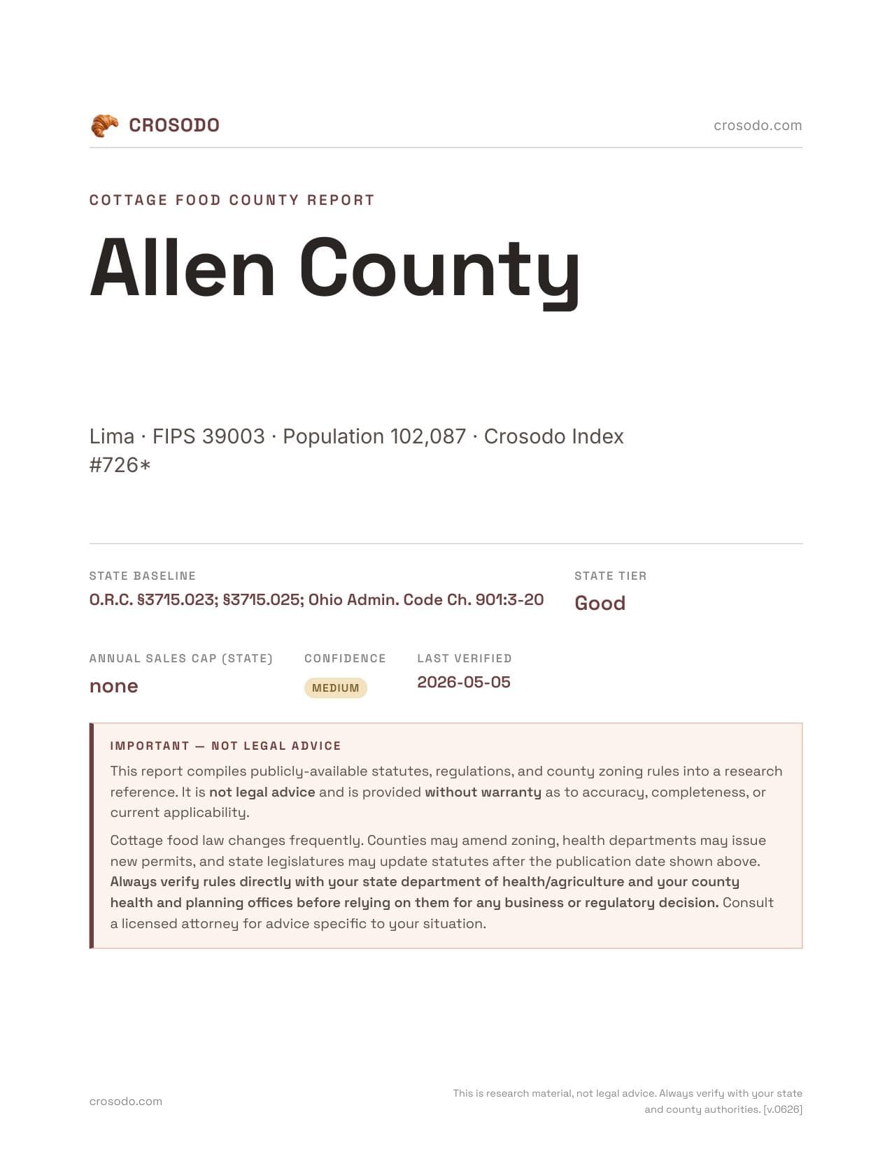 Cover of Allen County county cottage food report