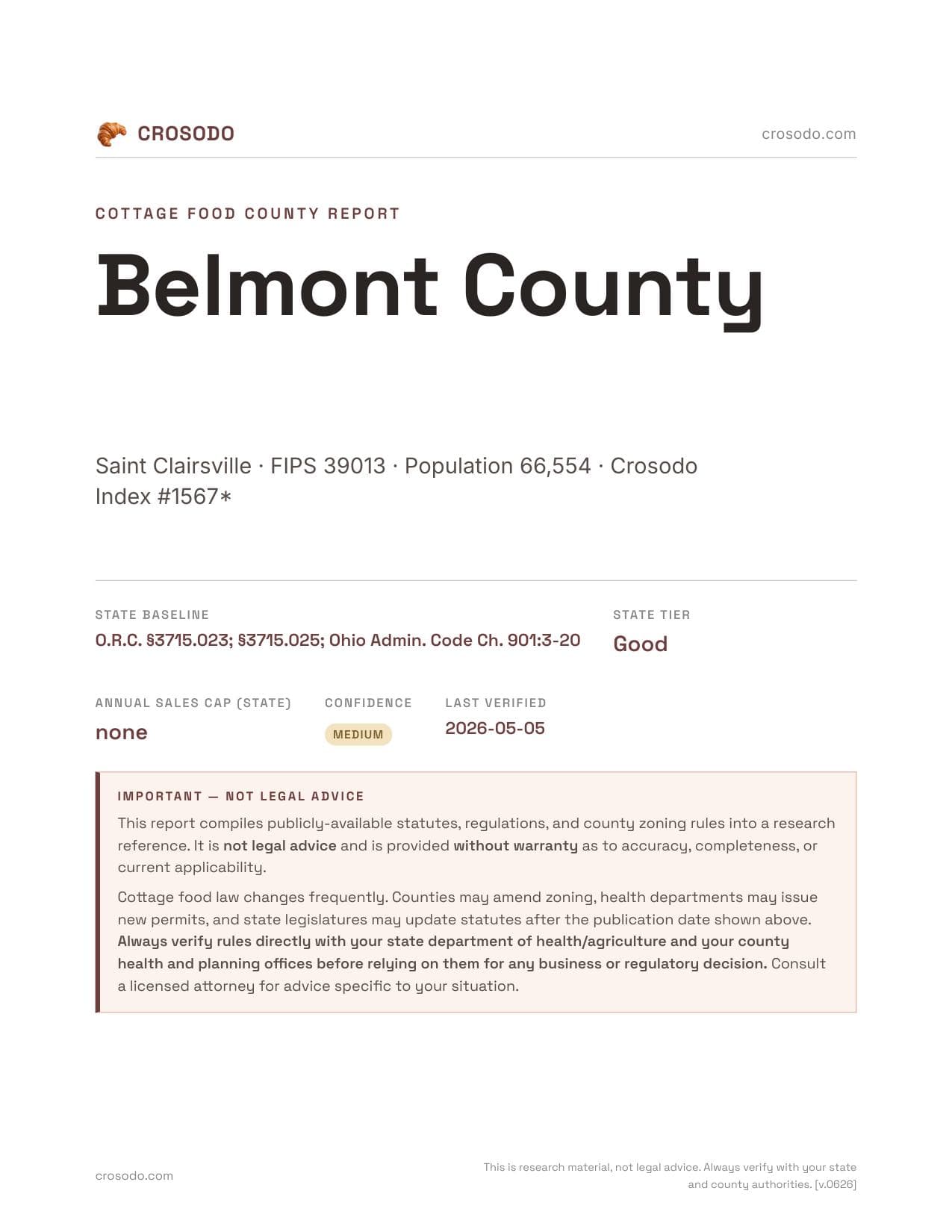 Cover of Belmont County county cottage food report