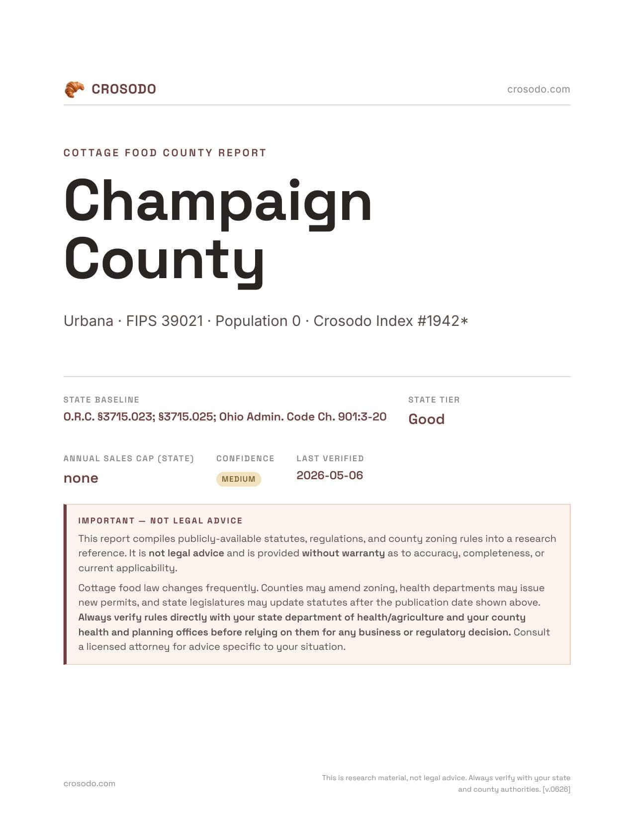 Cover of Champaign County county cottage food report