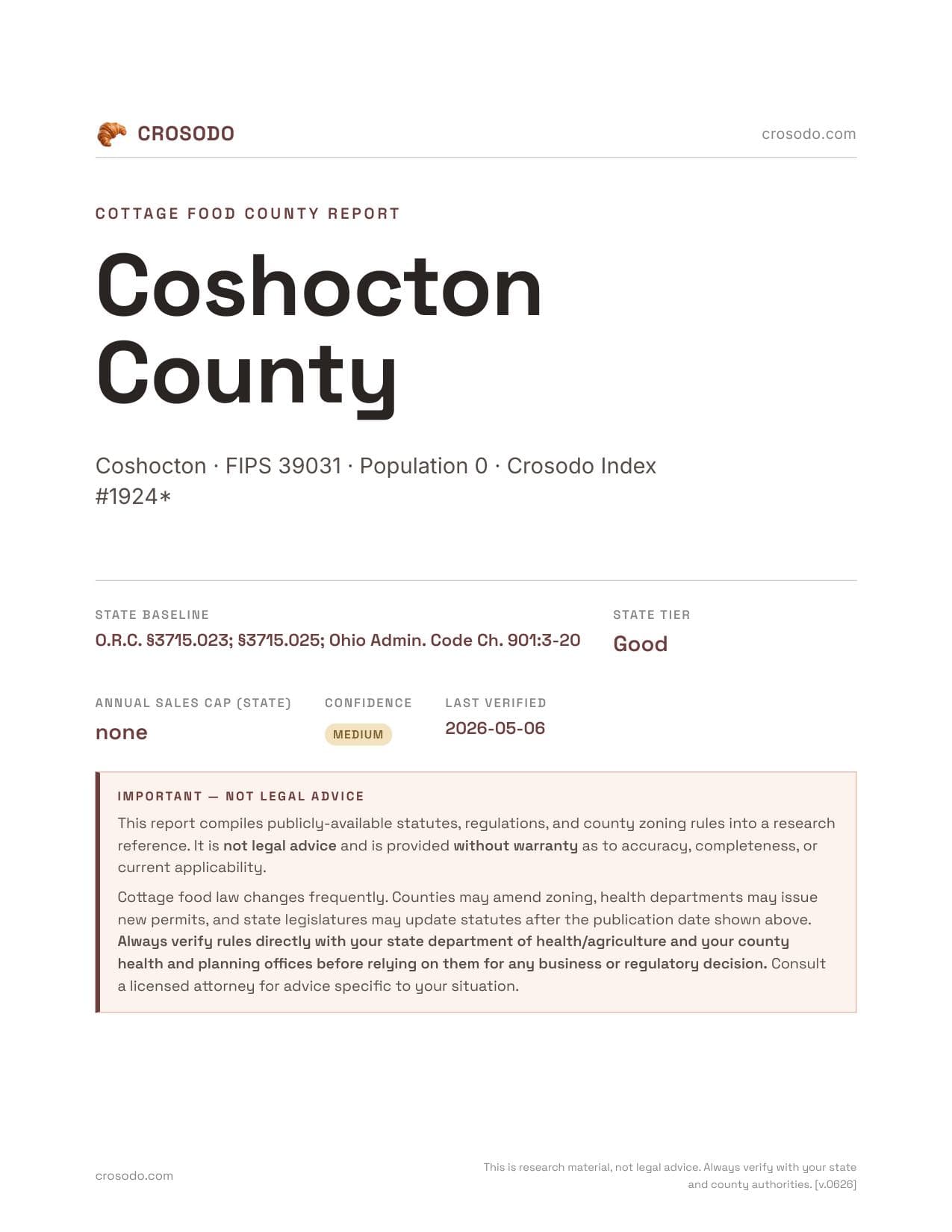 Cover of Coshocton County county cottage food report