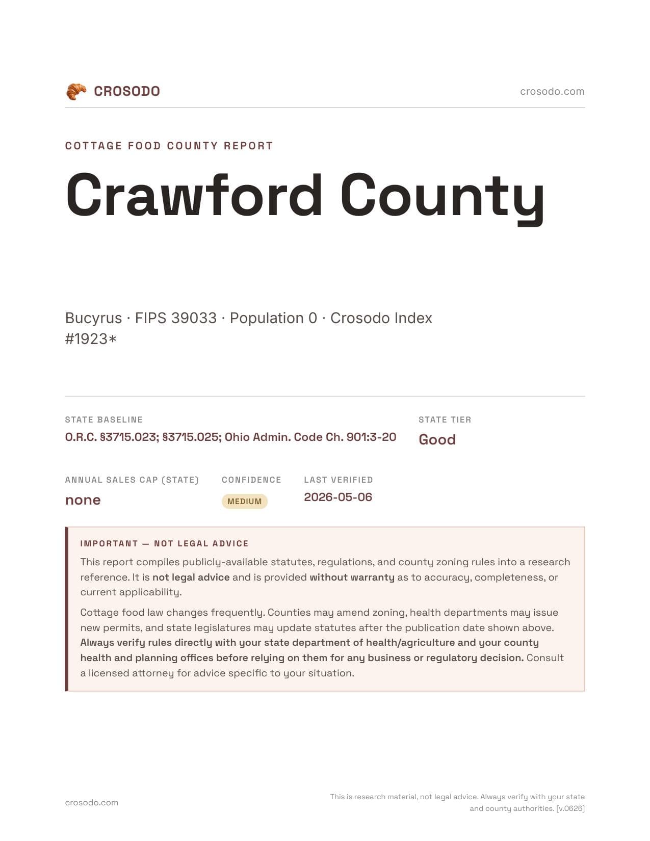 Cover of Crawford County county cottage food report