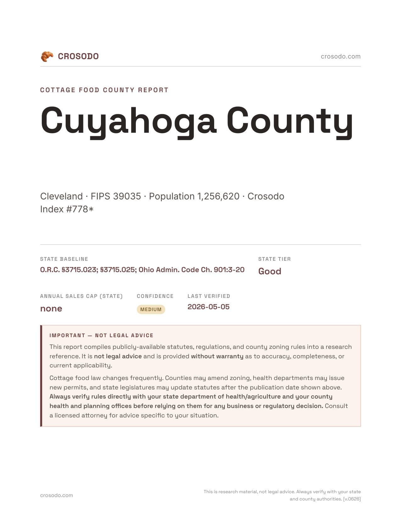 Cover of Cuyahoga County county cottage food report