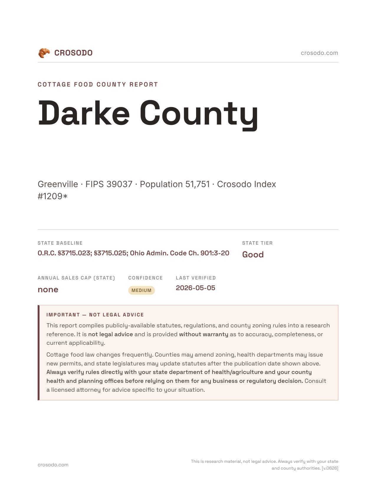 Cover of Darke County county cottage food report
