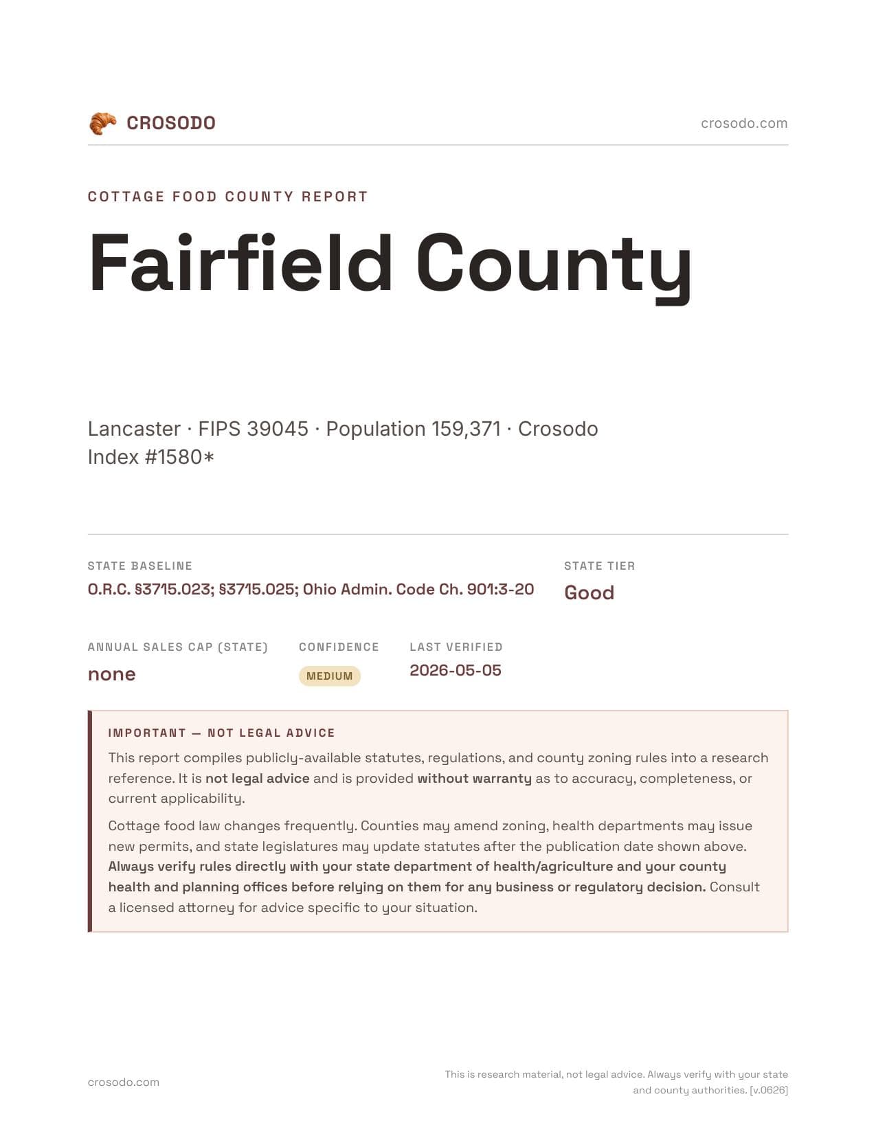 Cover of Fairfield County county cottage food report