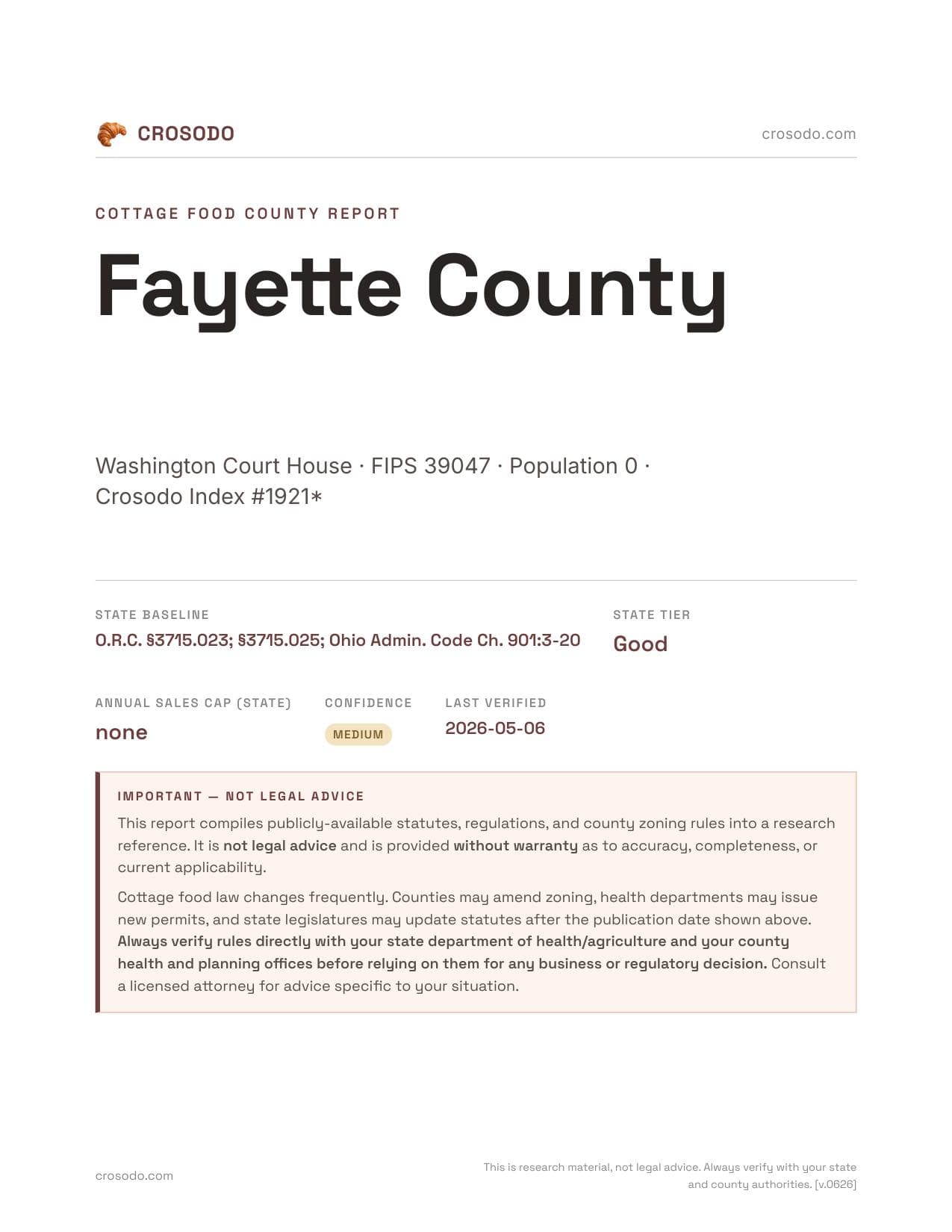 Cover of Fayette County county cottage food report