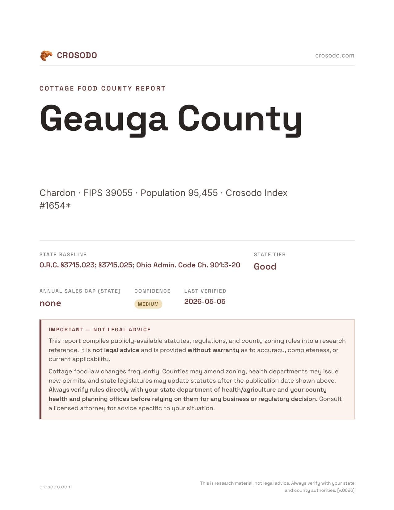 Cover of Geauga County county cottage food report