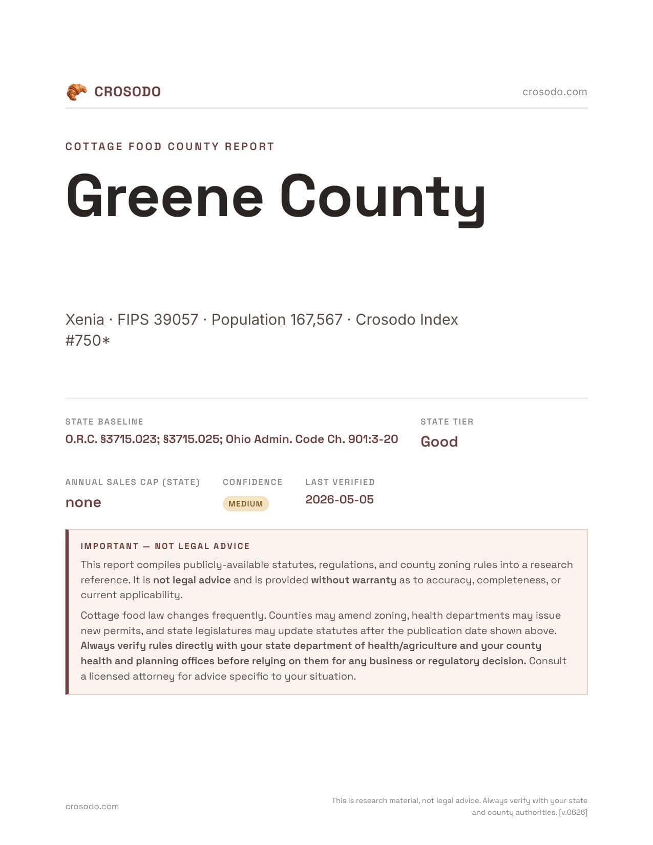 Cover of Greene County county cottage food report