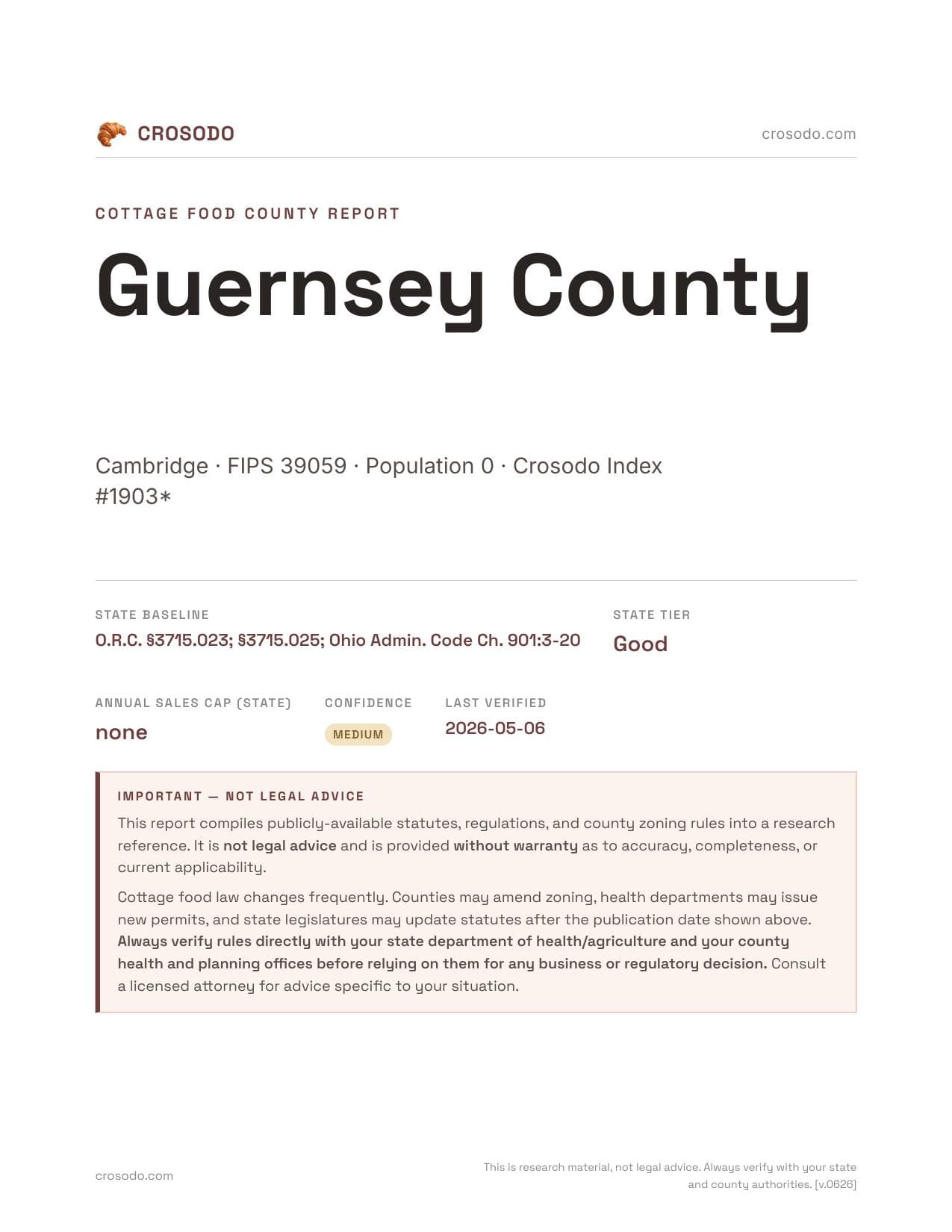 Cover of Guernsey County county cottage food report