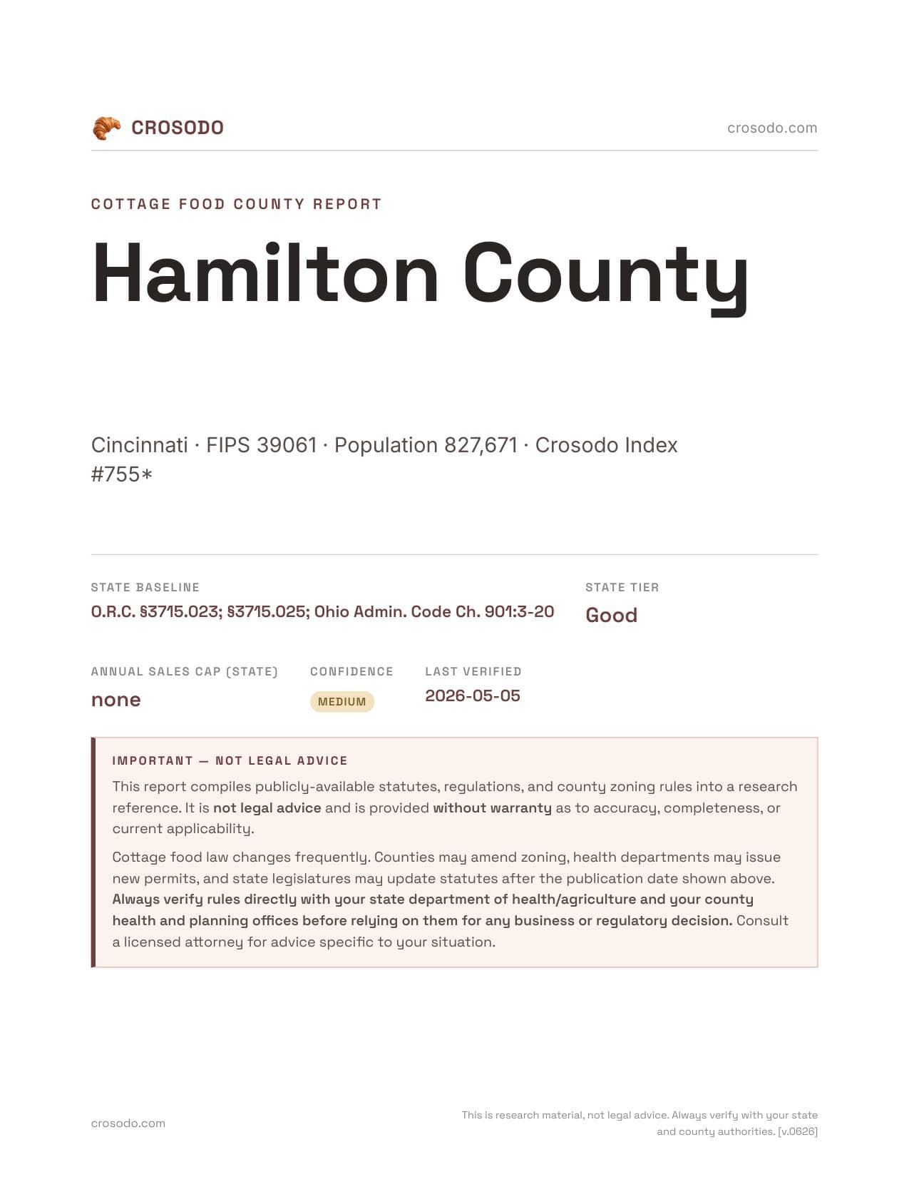 Cover of Hamilton County county cottage food report