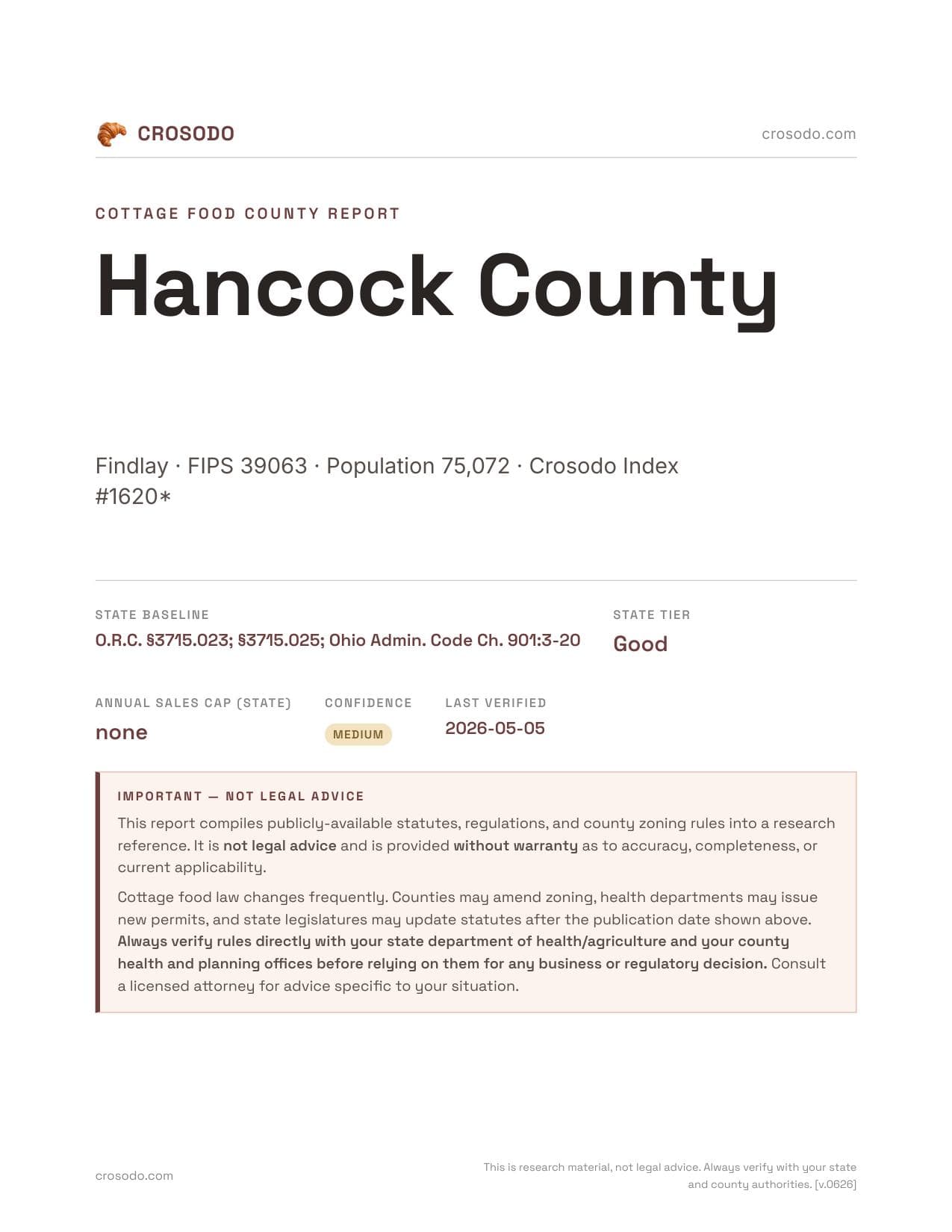 Cover of Hancock County county cottage food report