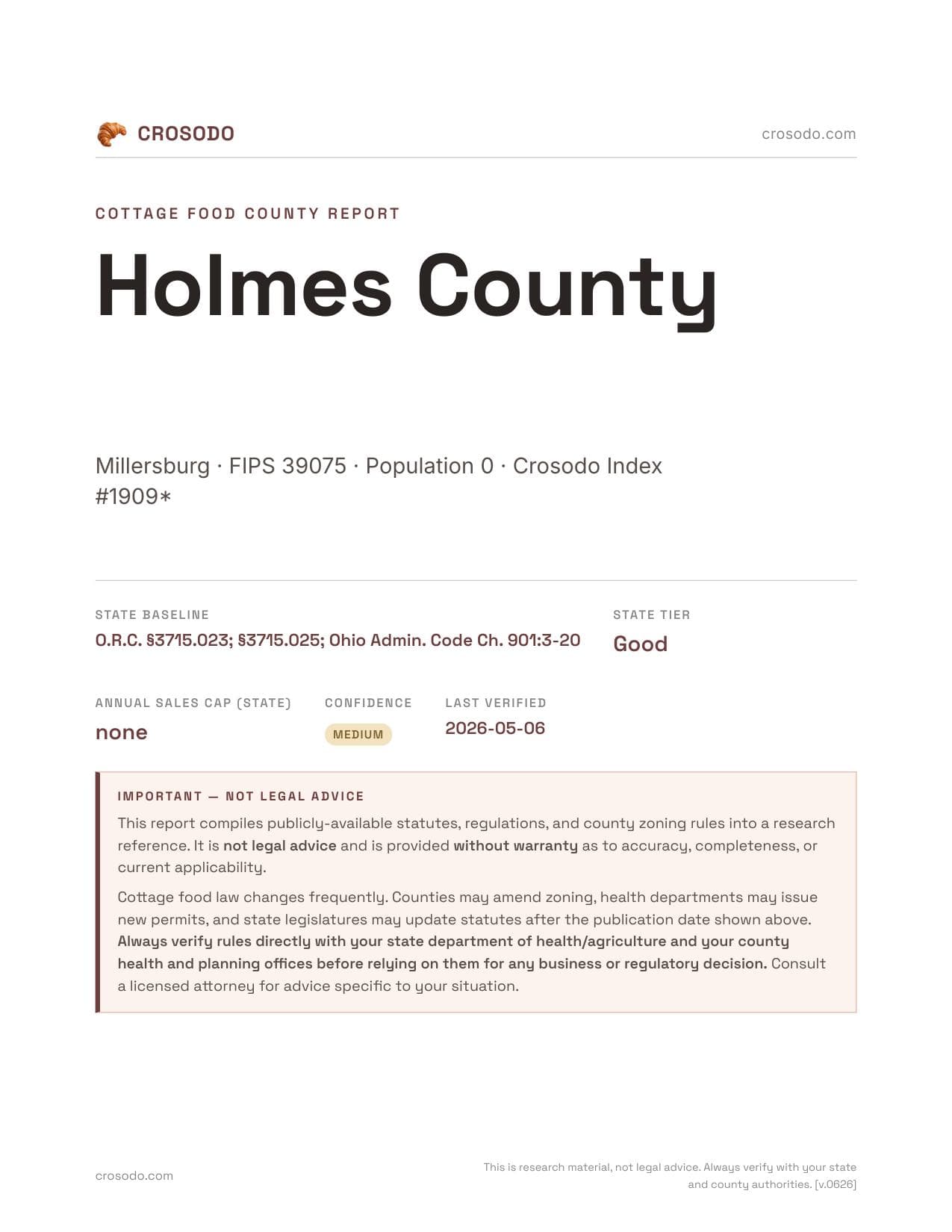Cover of Holmes County county cottage food report