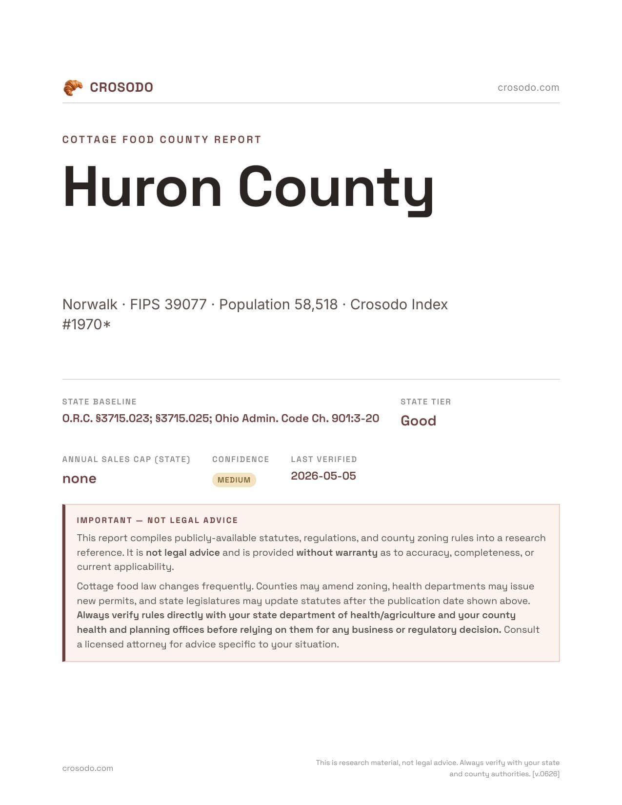 Cover of Huron County county cottage food report
