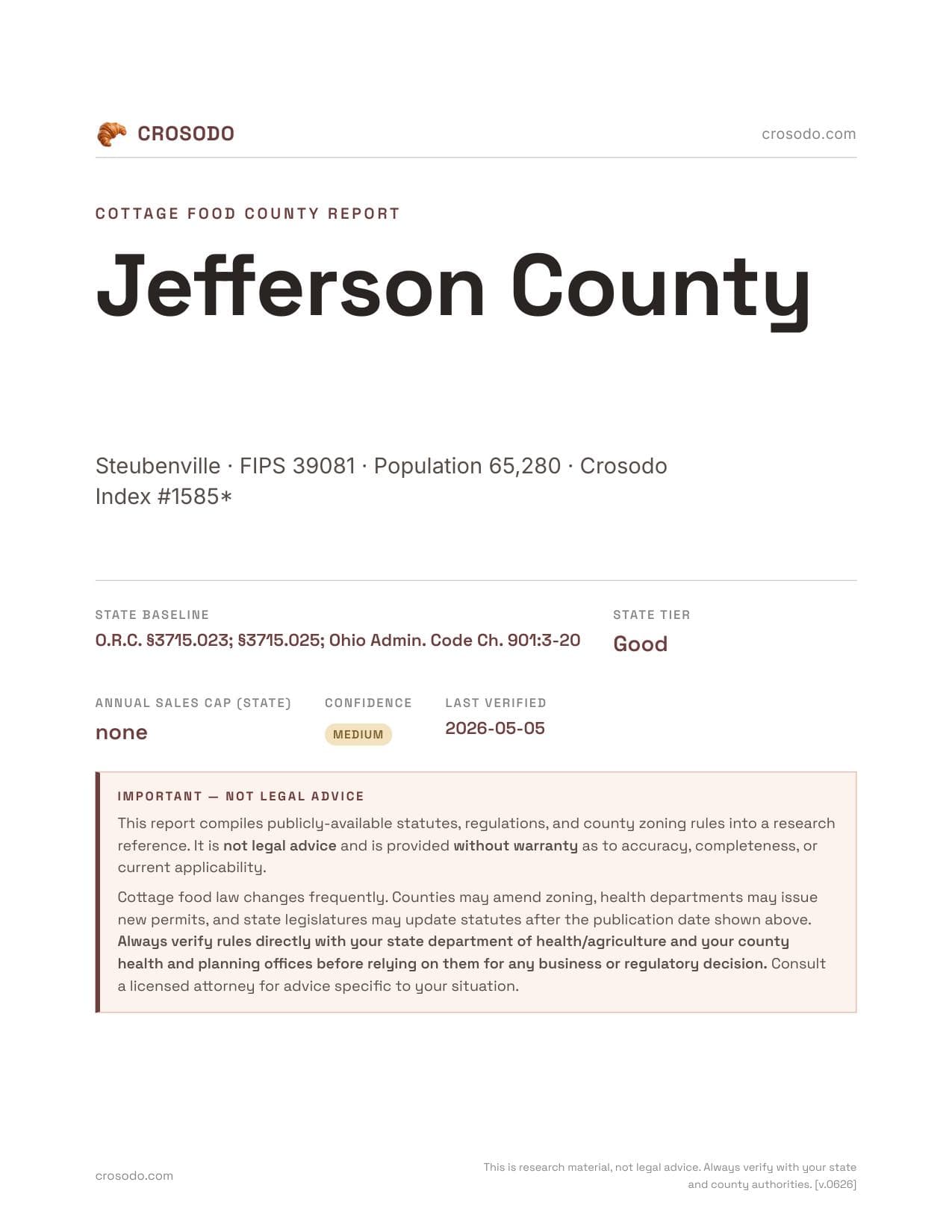 Cover of Jefferson County county cottage food report