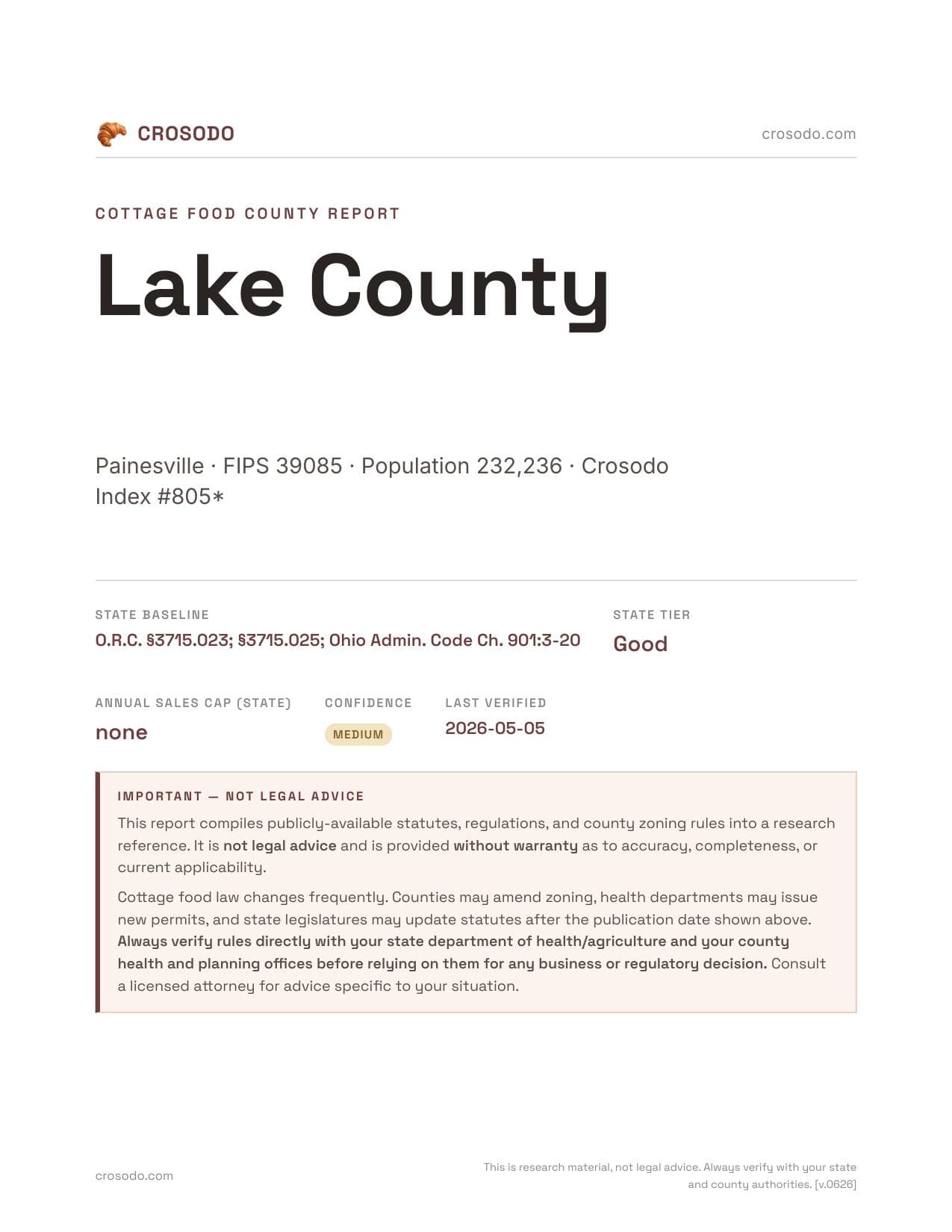 Cover of Lake County county cottage food report