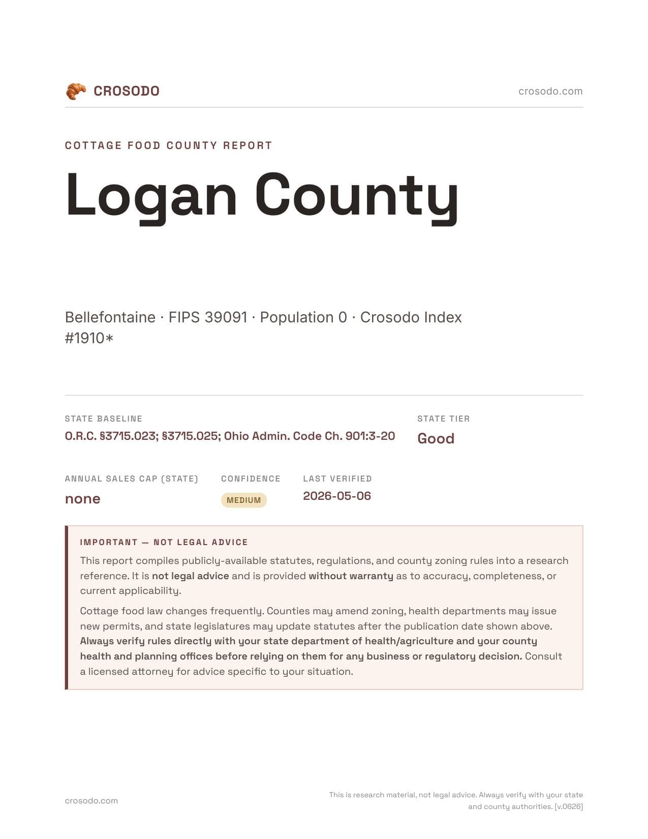 Cover of Logan County county cottage food report