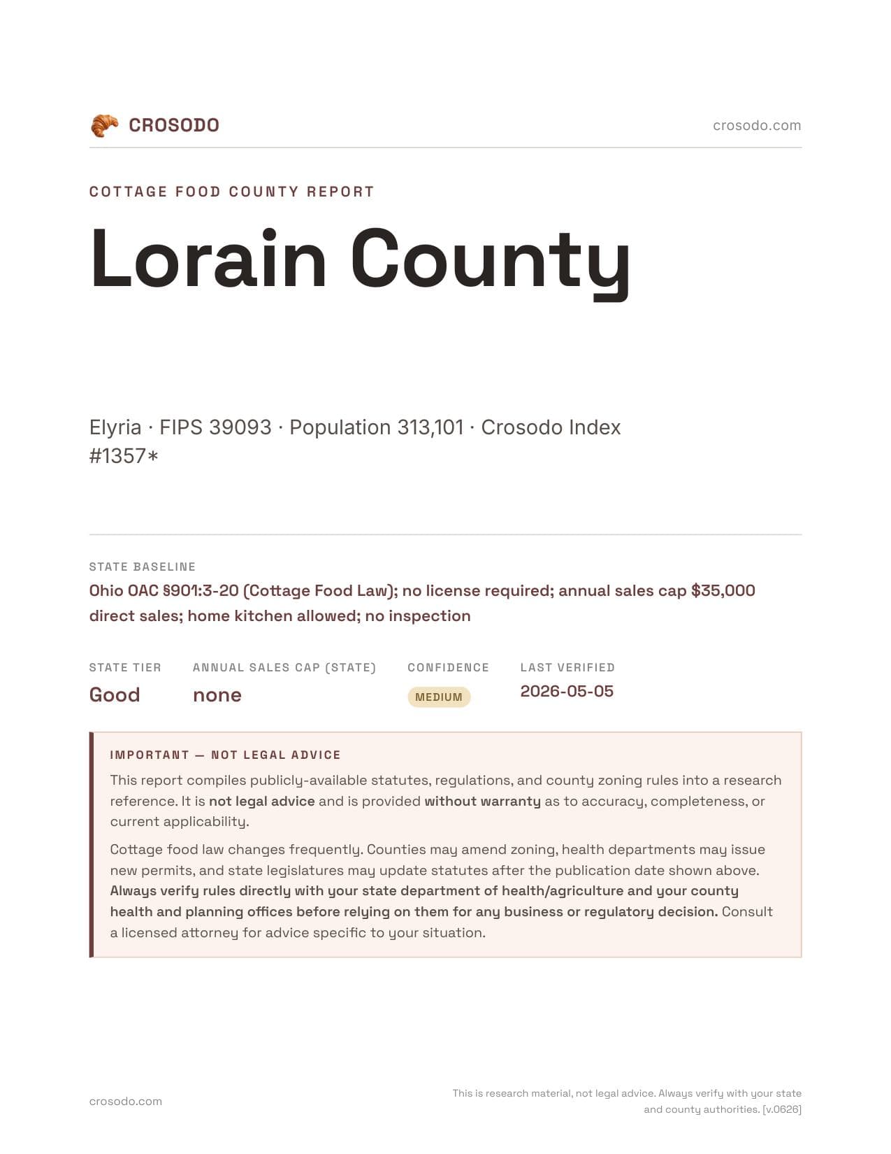 Cover of Lorain County county cottage food report