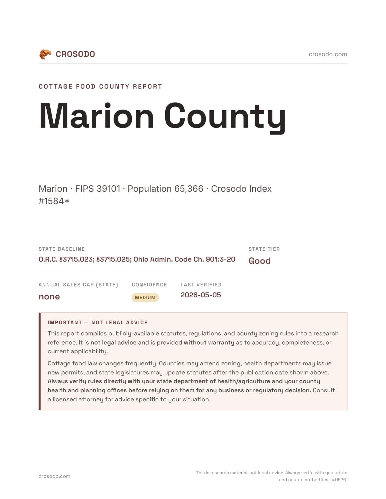 Cover of Marion County county cottage food report