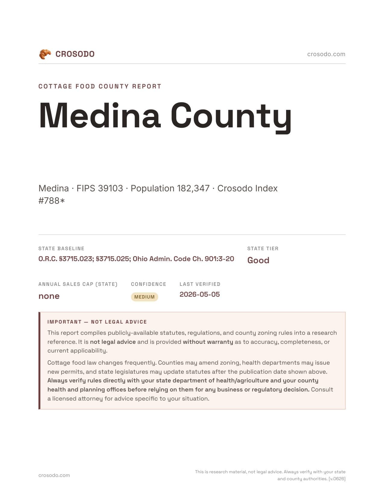 Cover of Medina County county cottage food report