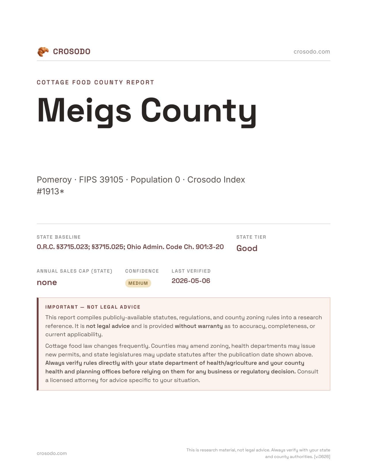 Cover of Meigs County county cottage food report