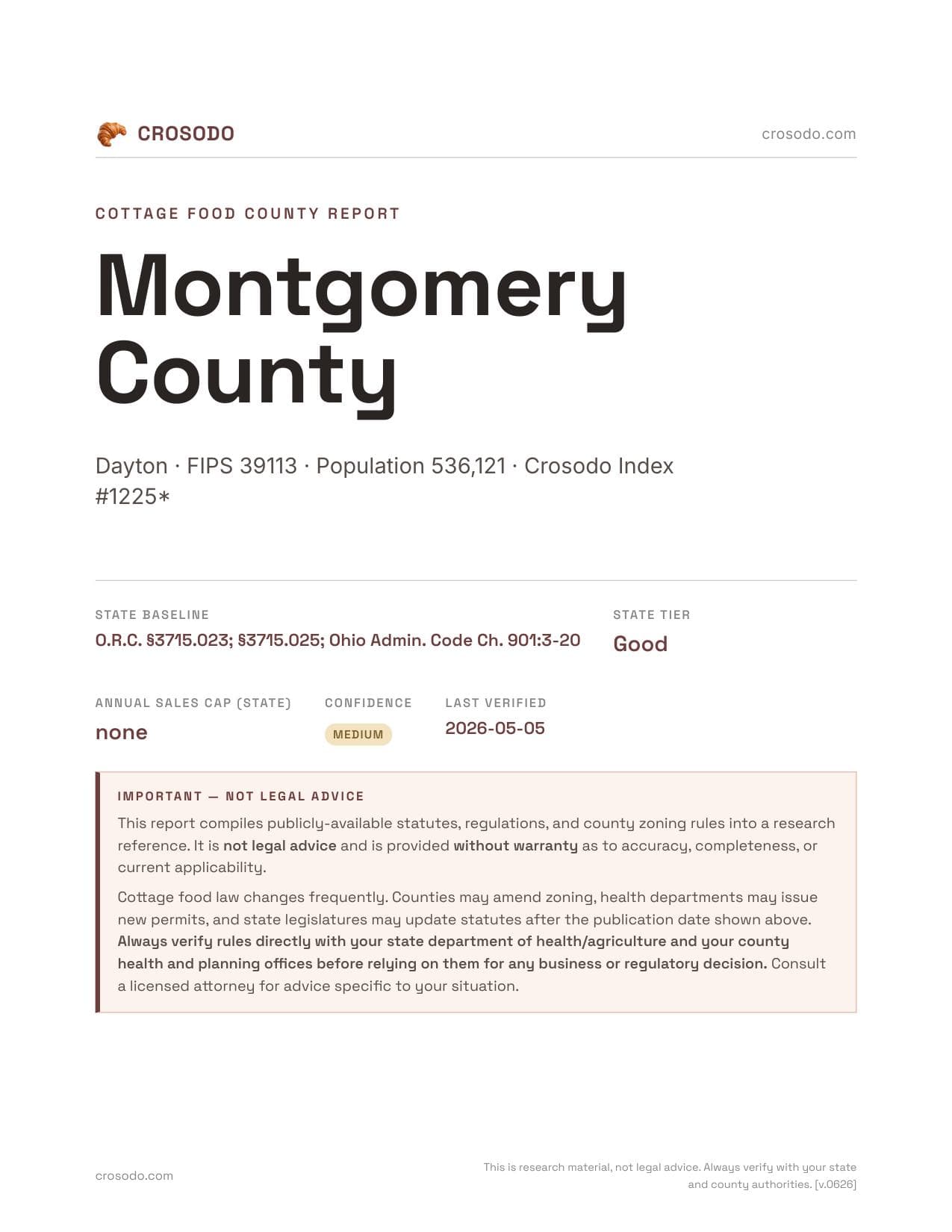 Cover of Montgomery County county cottage food report
