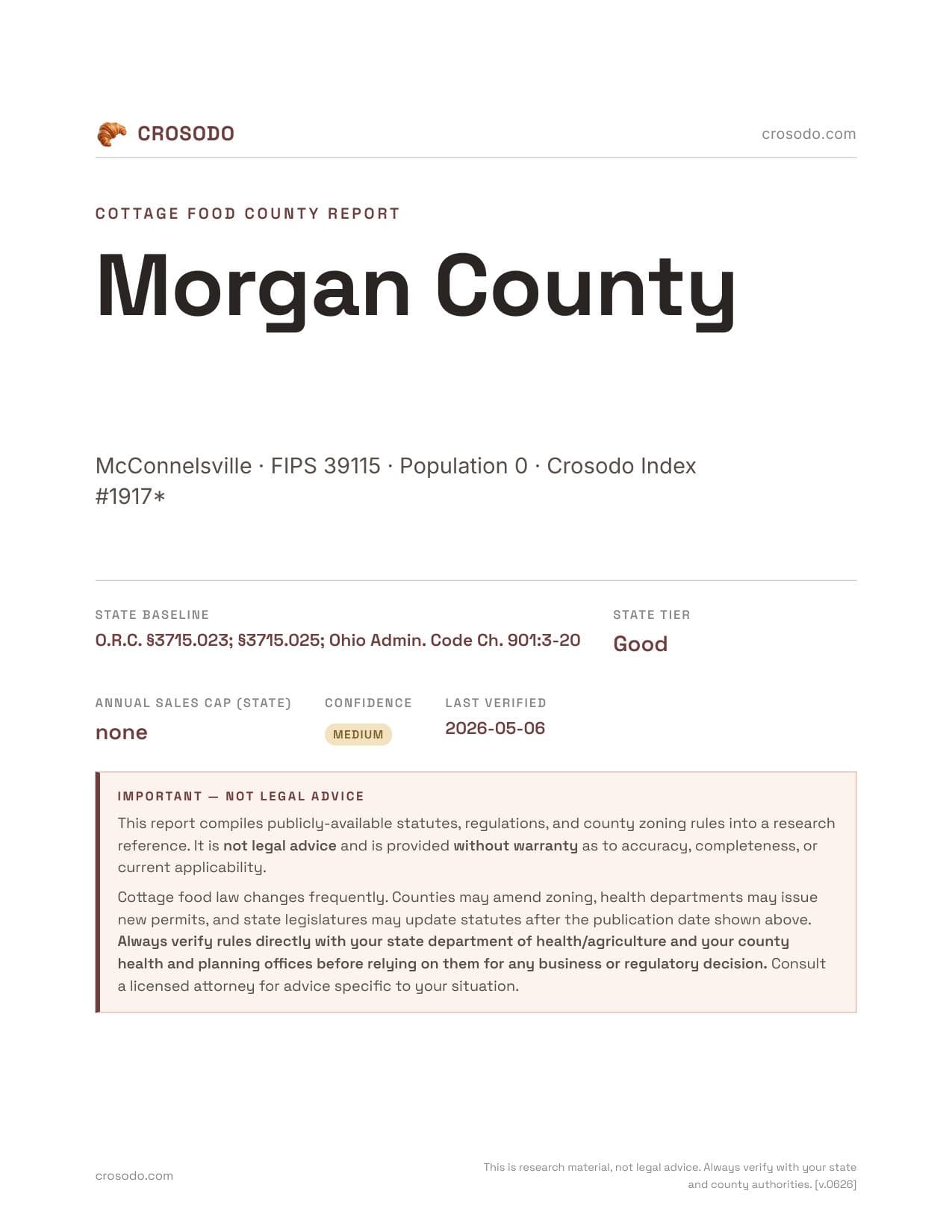 Cover of Morgan County county cottage food report