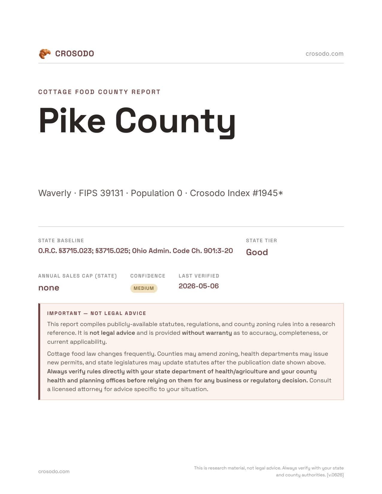 Cover of Pike County county cottage food report