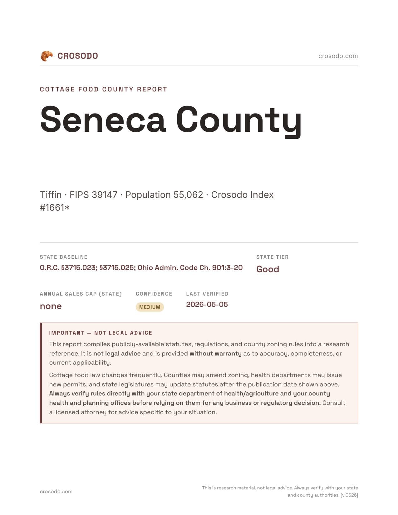 Cover of Seneca County county cottage food report