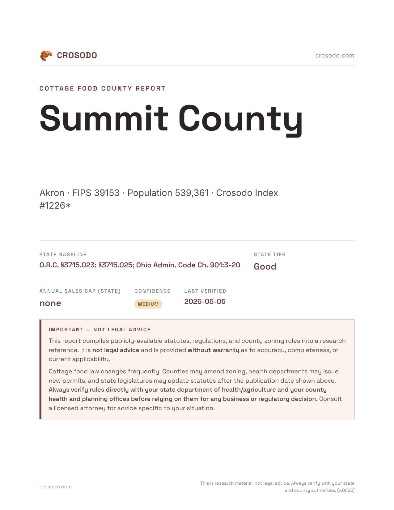 Cover of Summit County county cottage food report