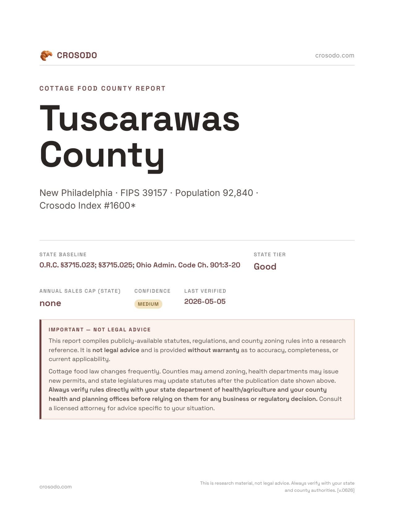 Cover of Tuscarawas County county cottage food report