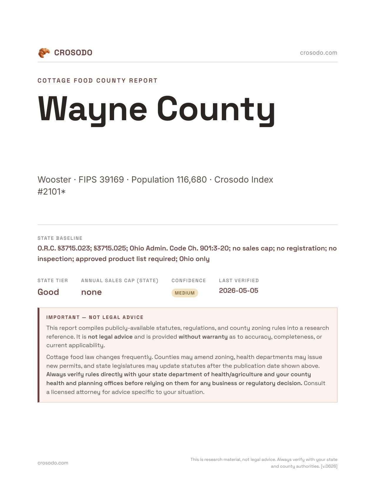Cover of Wayne County county cottage food report