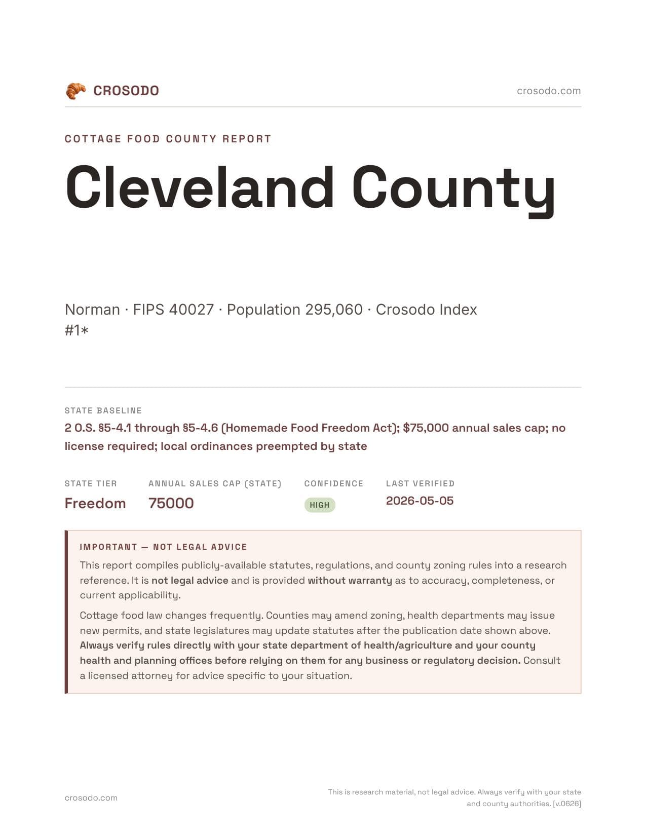Cover of Cleveland County county cottage food report