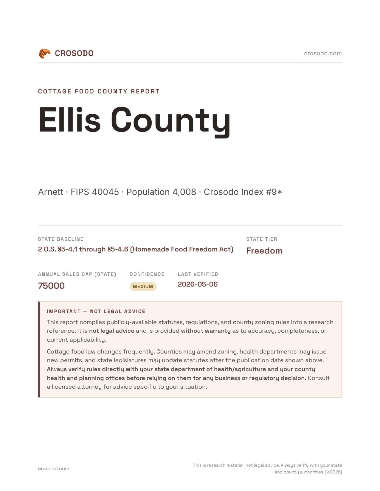 Cover of Ellis County county cottage food report