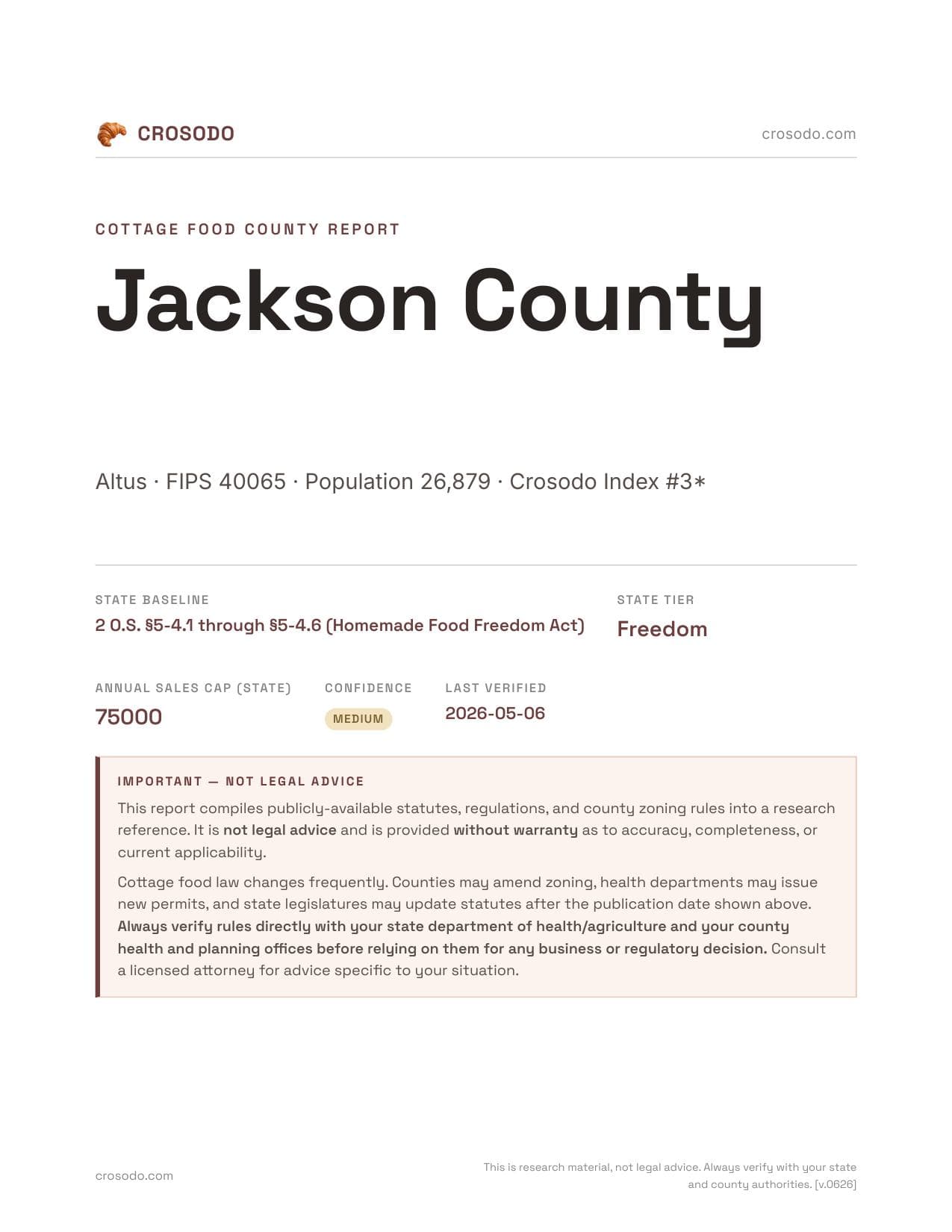 Cover of Jackson County county cottage food report