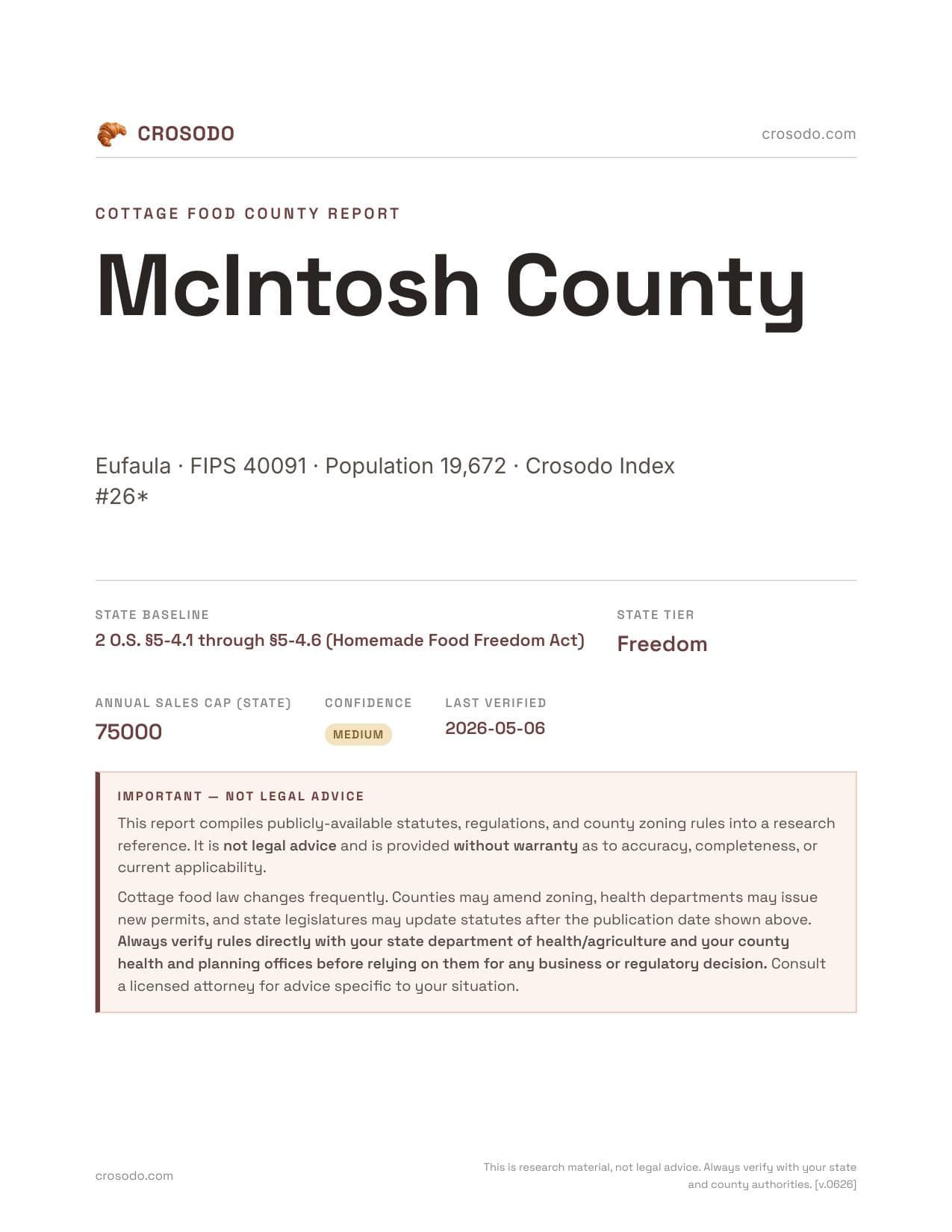 Cover of McIntosh County county cottage food report