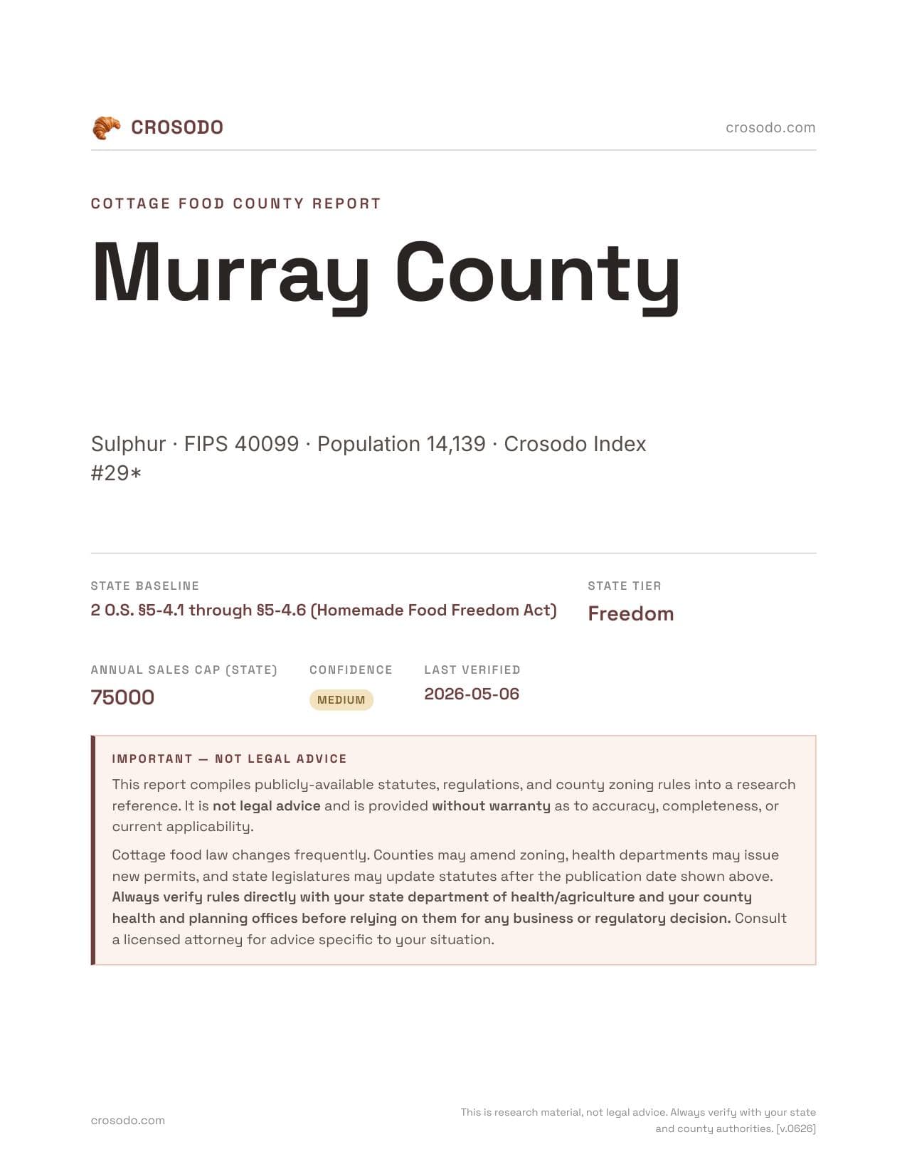 Cover of Murray County county cottage food report
