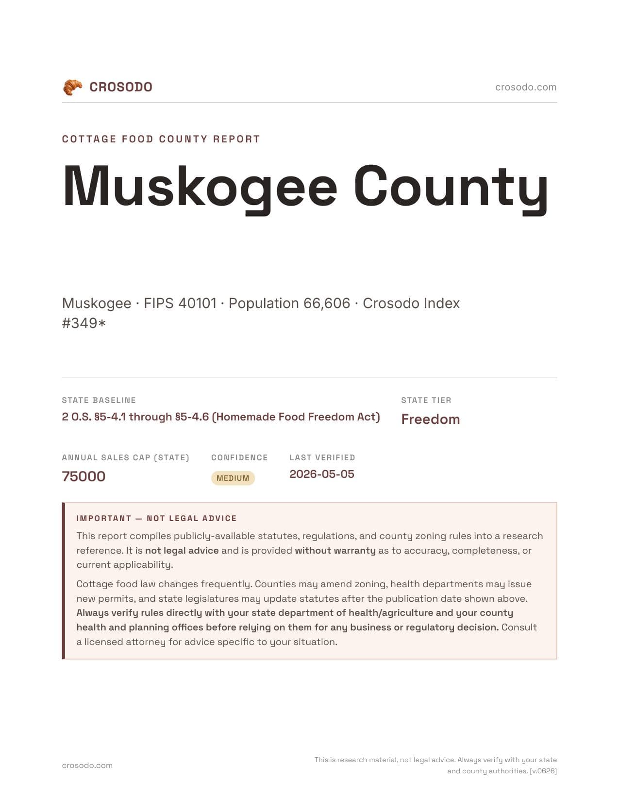 Cover of Muskogee County county cottage food report