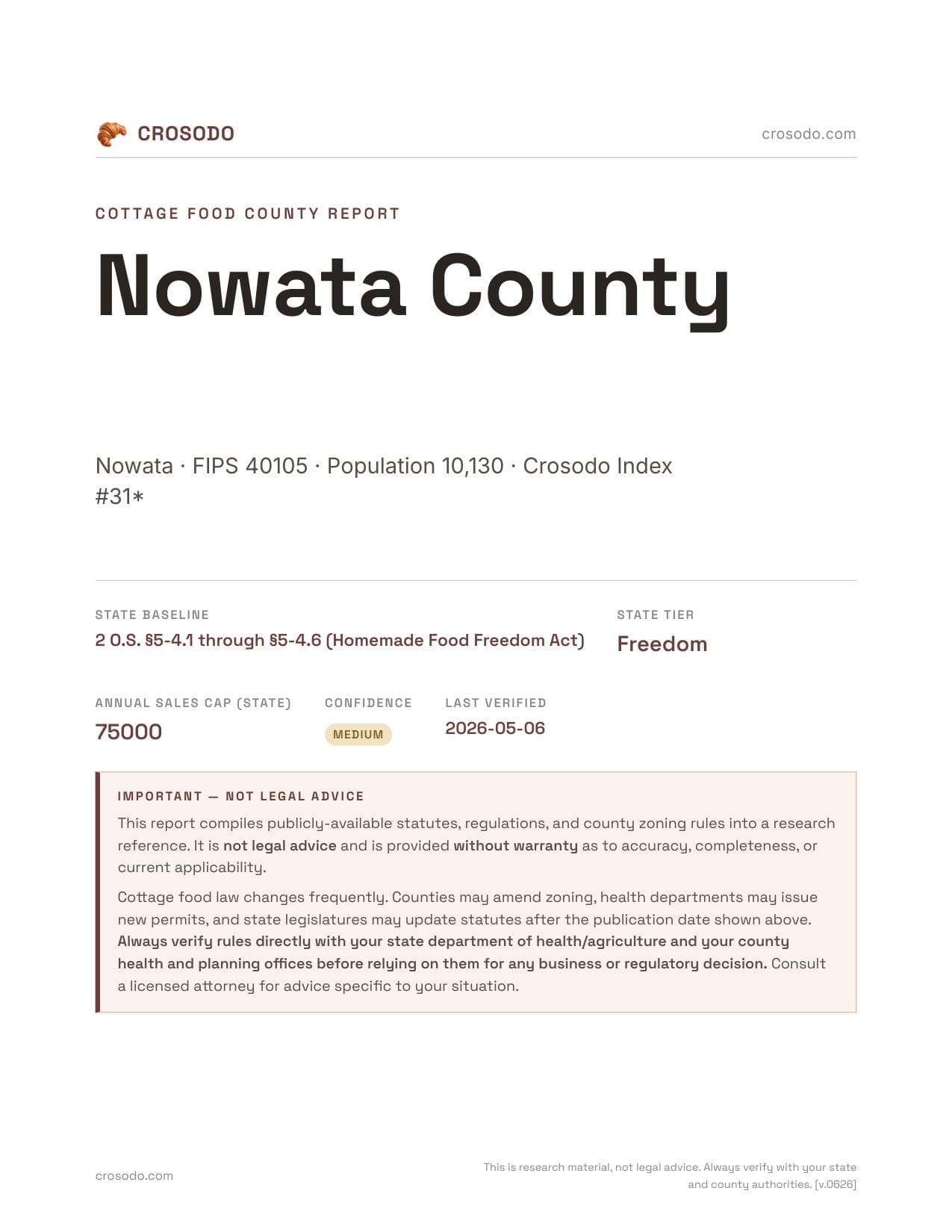 Cover of Nowata County county cottage food report
