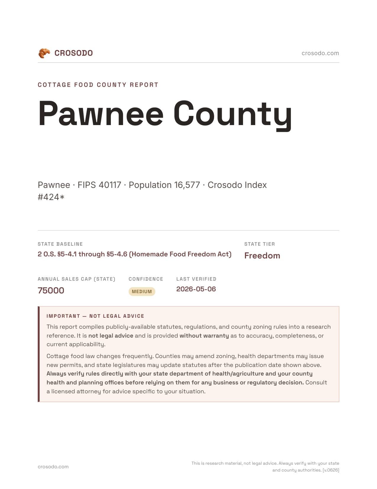 Cover of Pawnee County county cottage food report