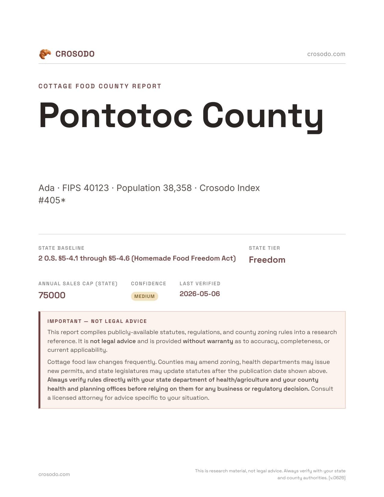 Cover of Pontotoc County county cottage food report