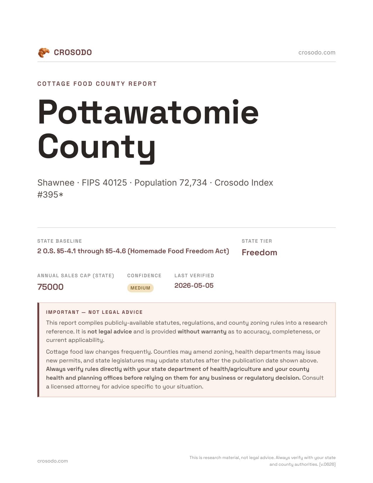 Cover of Pottawatomie County county cottage food report