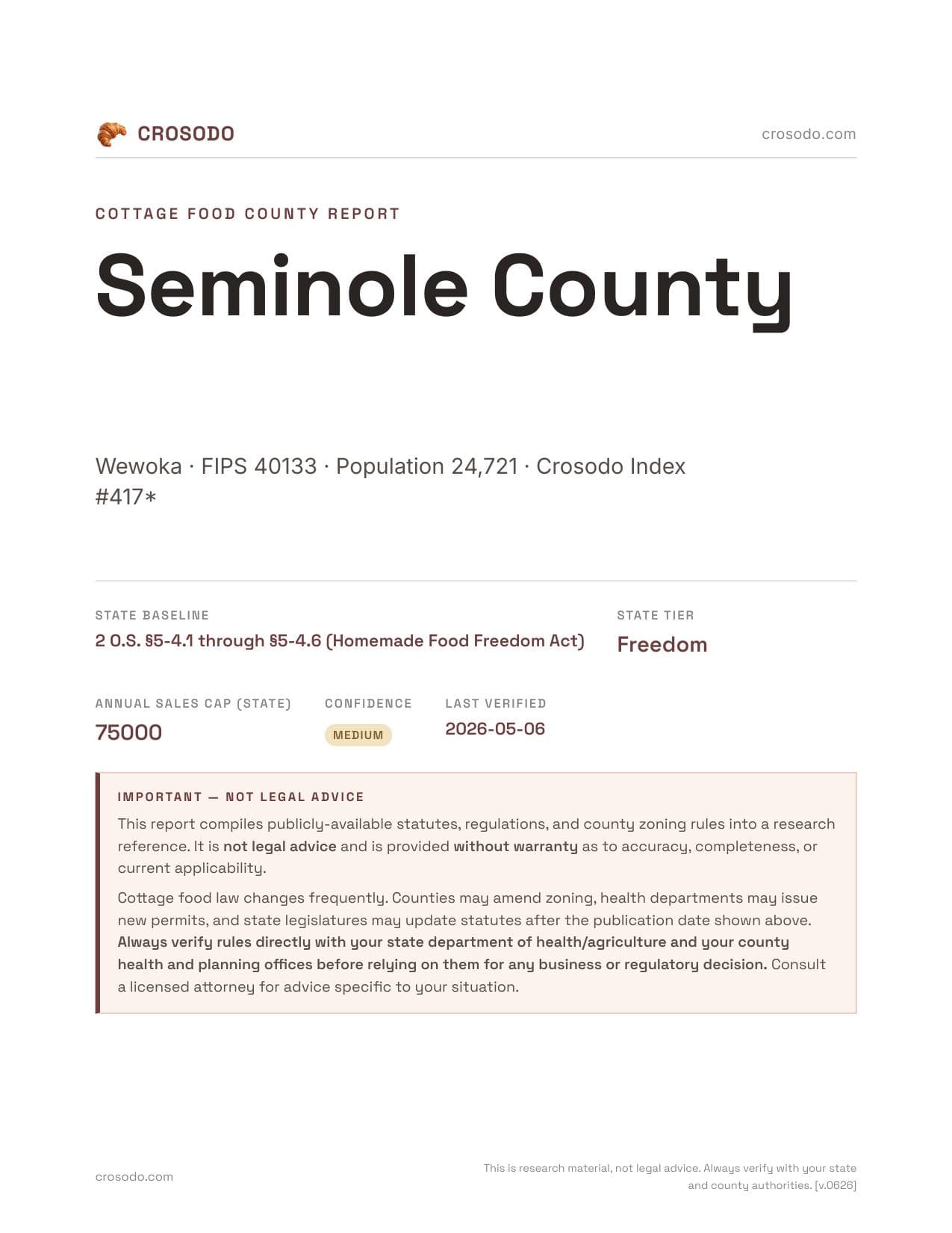 Cover of Seminole County county cottage food report