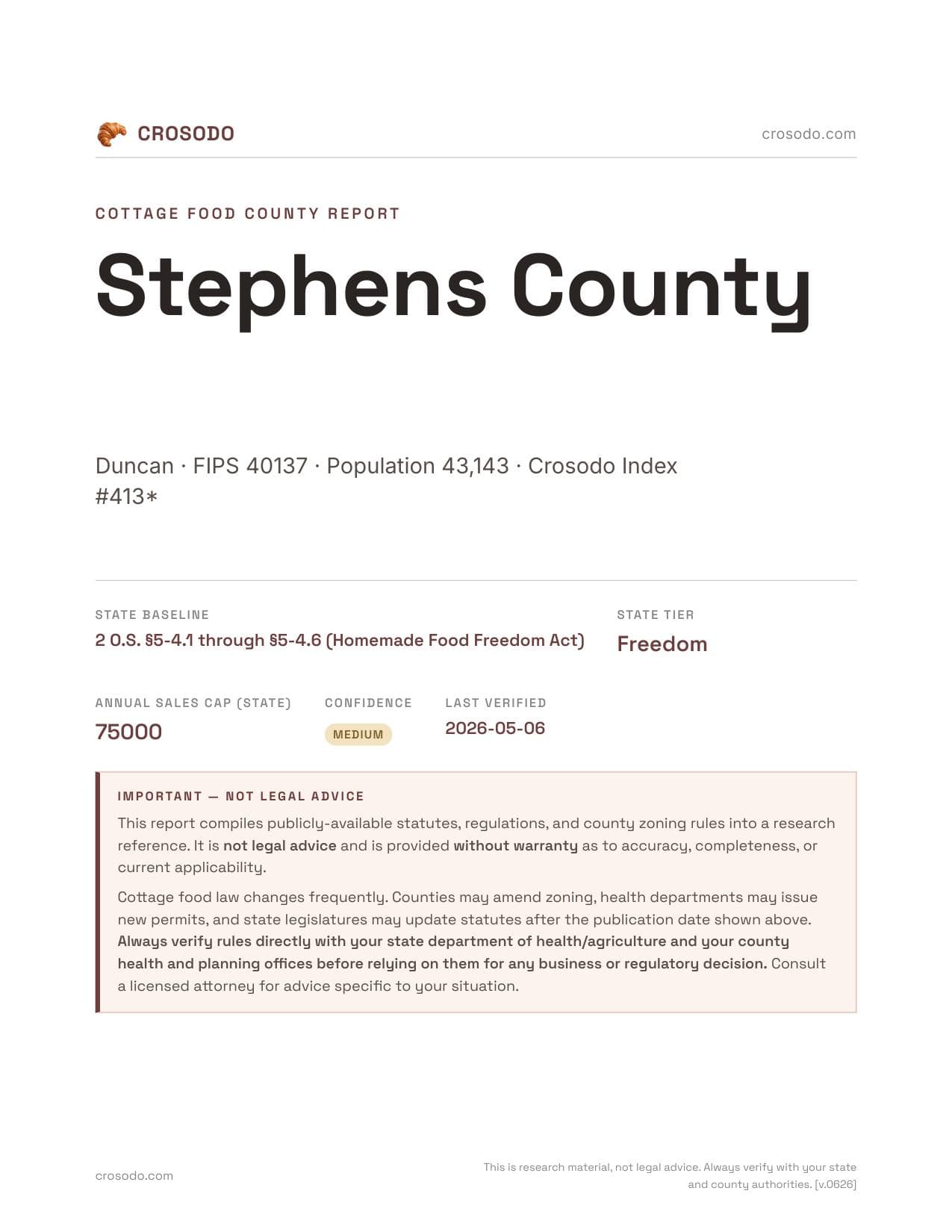 Cover of Stephens County county cottage food report