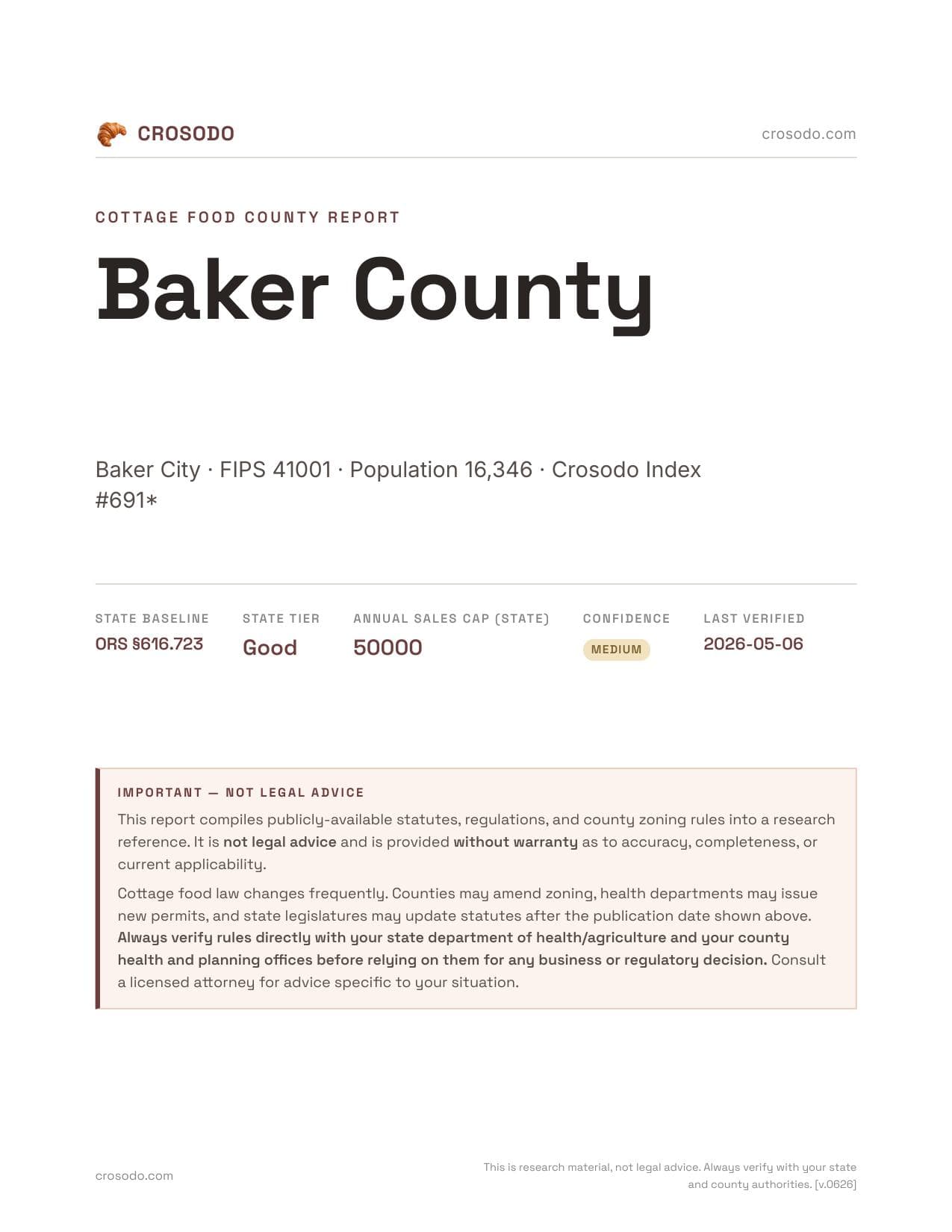 Cover of Baker County county cottage food report