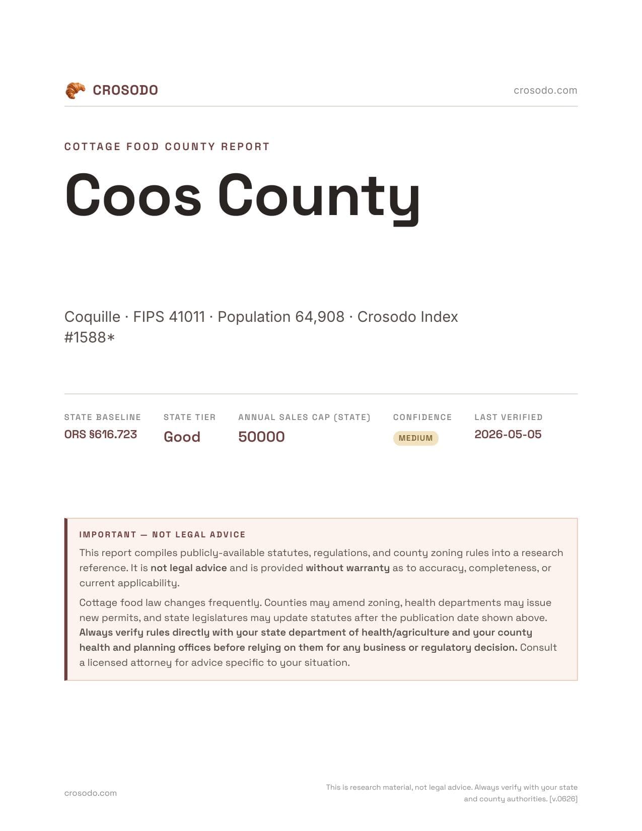 Cover of Coos County county cottage food report